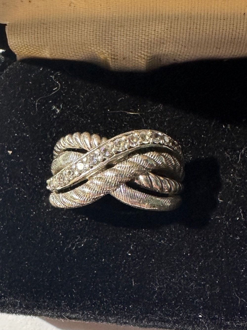 Judith Ripka Sterling Silver Crisscross Rope Design CZ Ring Sz 8 - Picture 3 of 9